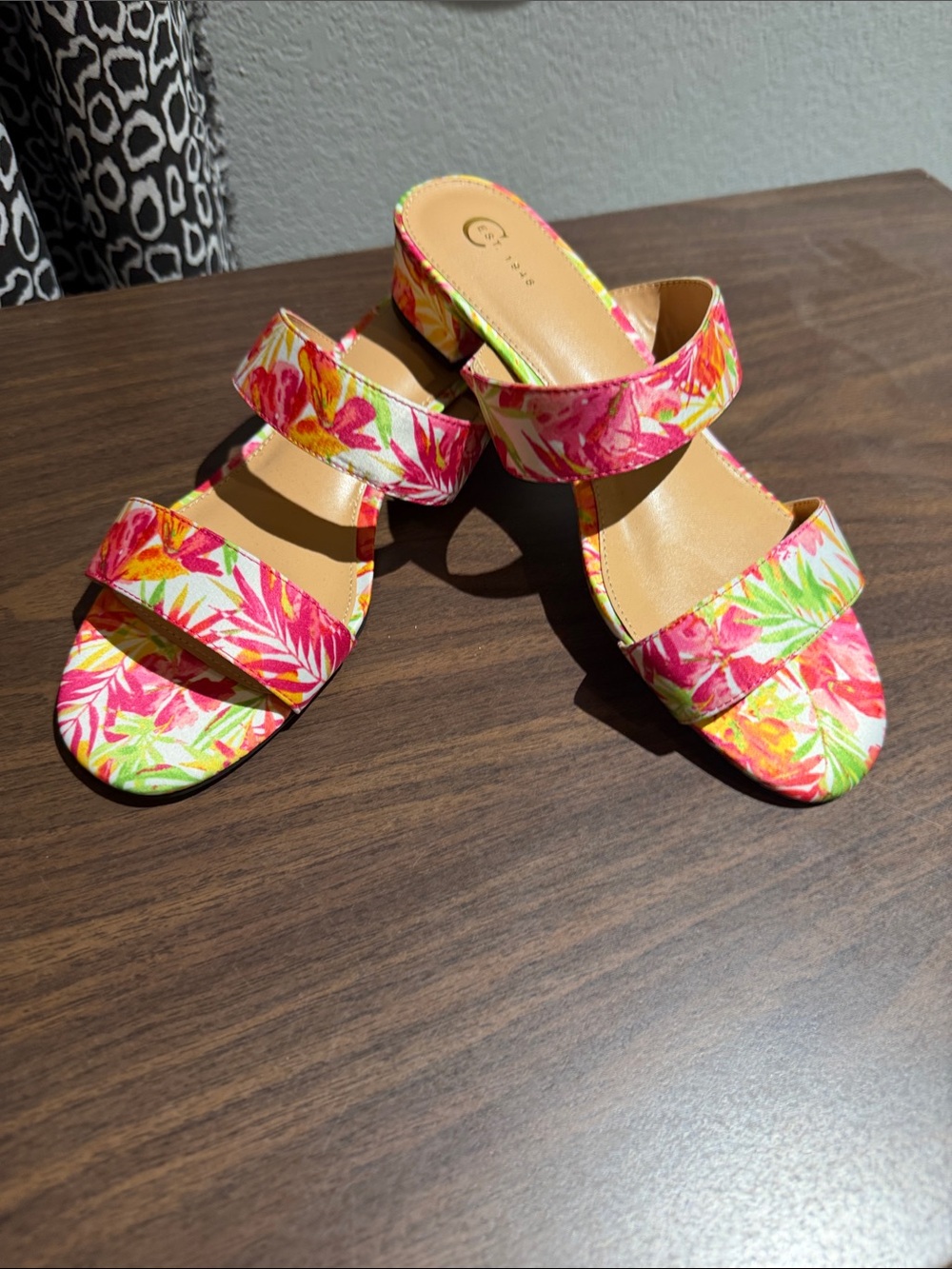 Floral Double-Strap Slide Sandals - Pink Tropical